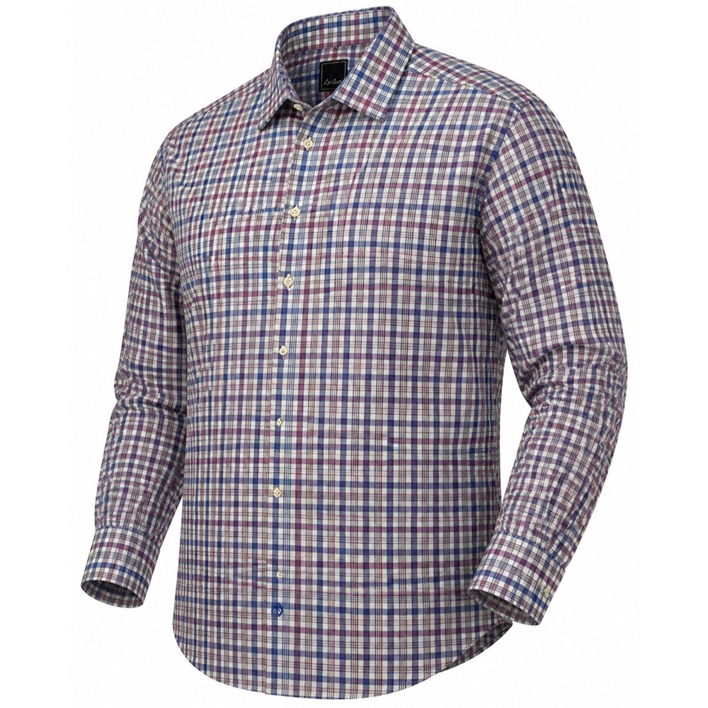 David Donahue Shirt Men 17.5 34/35 Pink Gingham Plaid Button Front LS